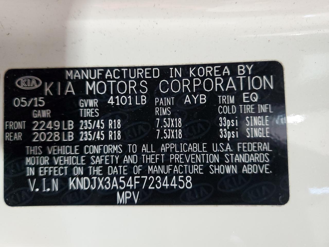 2015 Kia Soul ! VIN: KNDJX3A54F7234458 Lot: 87727175