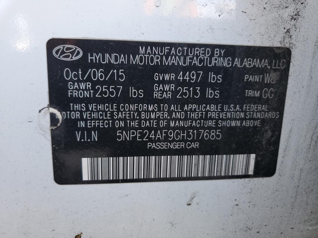 VIN 5NPE24AF9GH317685 2016 HYUNDAI SONATA no.13