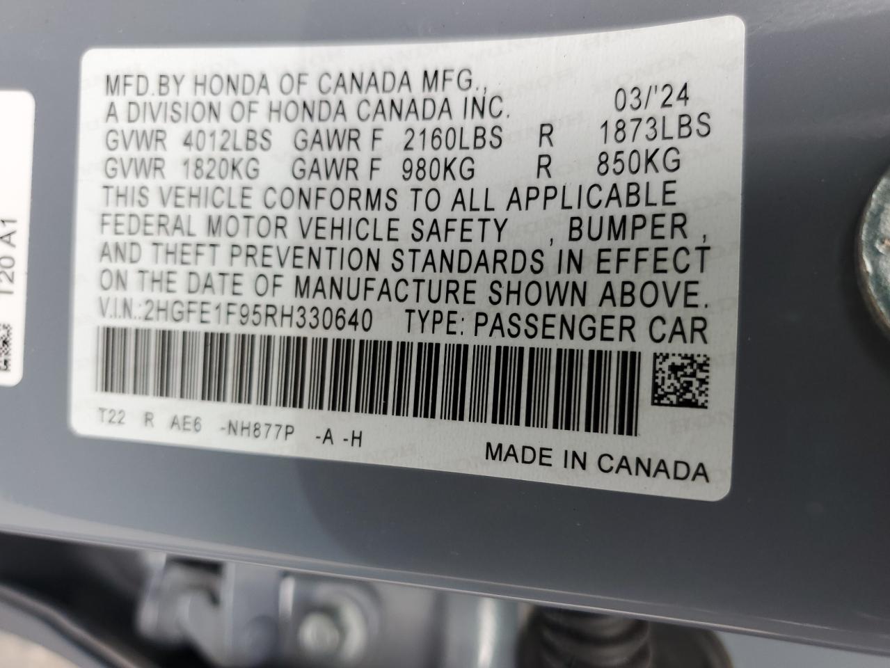 2HGFE1F95RH330640 HONDA CIVIC 2024