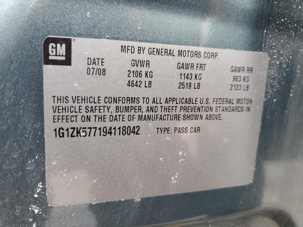 2009 Chevrolet Malibu Ltz VIN: 1G1ZK577194118042 Lot: 43118915