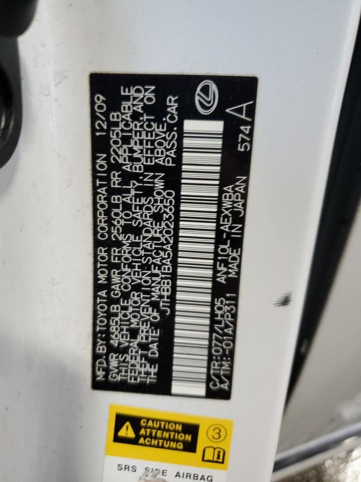 2010 Lexus Hs 250H VIN: JTHBB1BA5A2023650 Lot: 87910785
