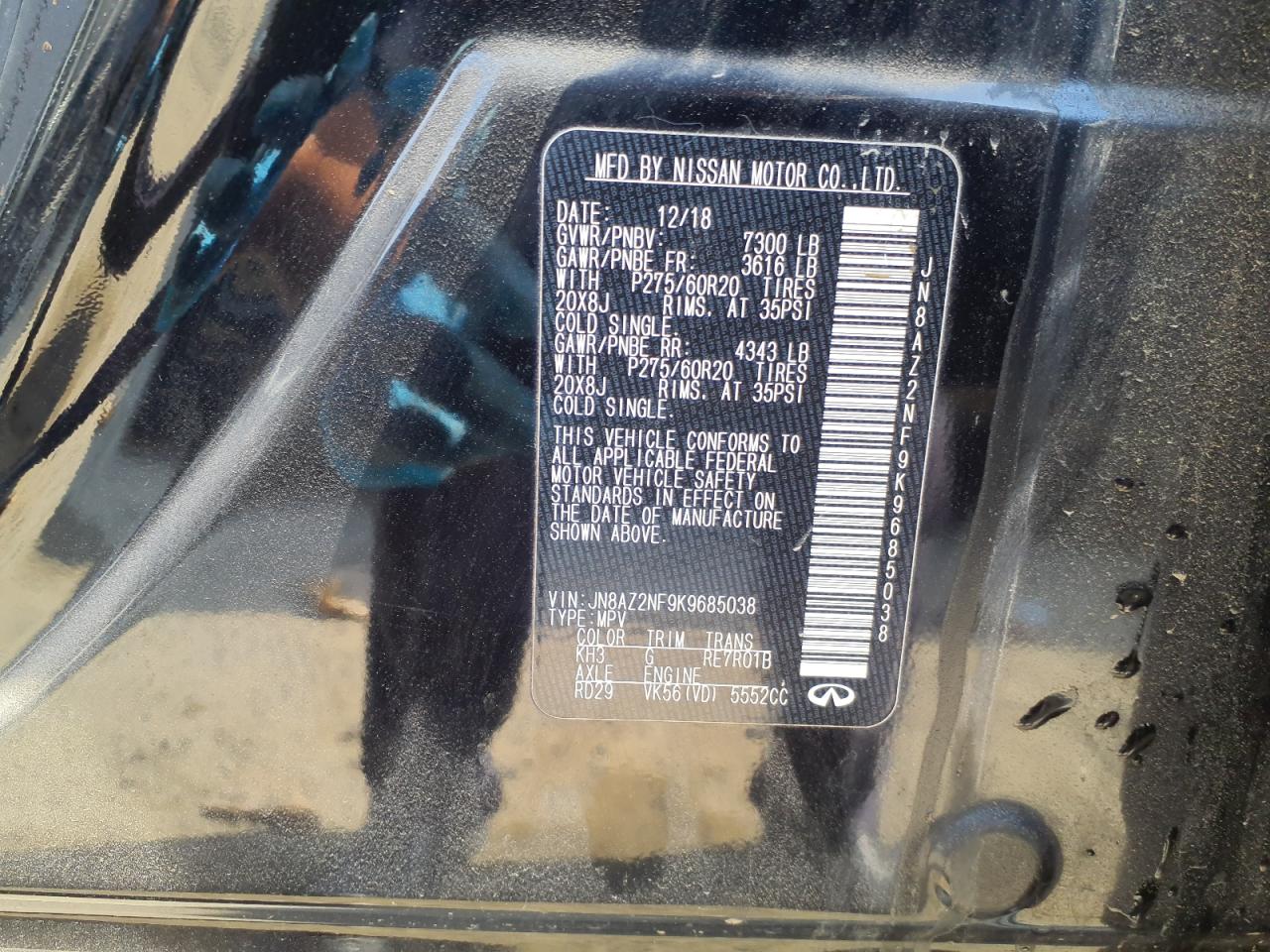 JN8AZ2NF9K9685038 - 2019 INFINITI QX80 - #89039245