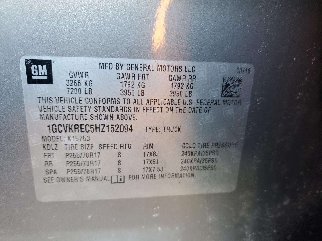 1GCVKREC5HZ152094 CHEVROLET ALL Models 2017