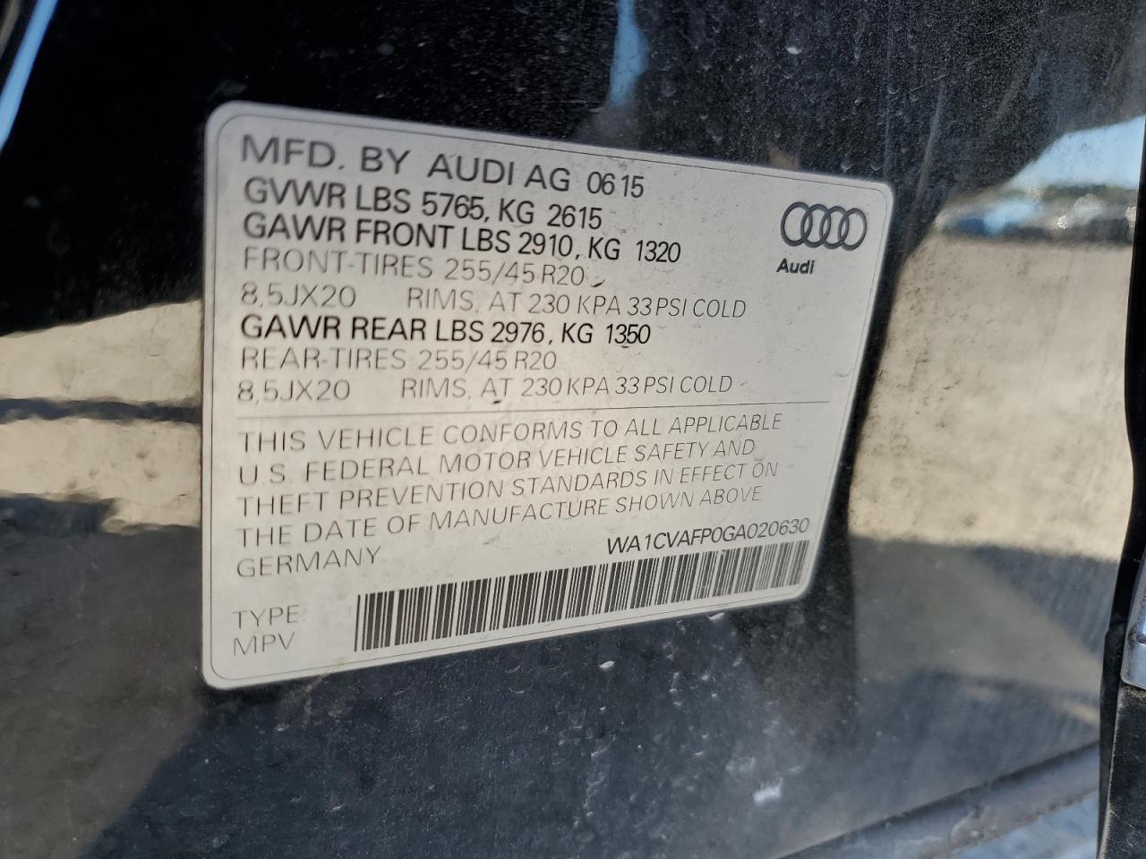 VIN WA1CVAFP0GA020630 2016 AUDI Q5 no.13