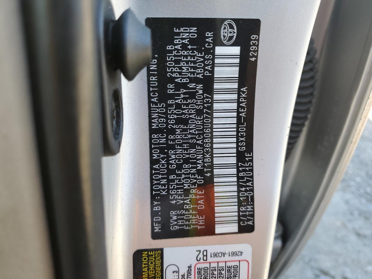 2006 Toyota Avalon Xl VIN: 4T1BK36B06U077137 Lot: 88499265