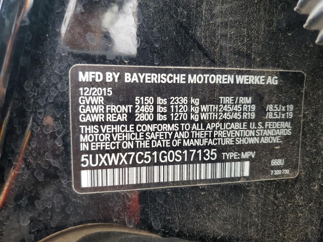 2016 BMW X3 xDrive35I VIN: 5UXWX7C51G0S17135 Lot: 41390435