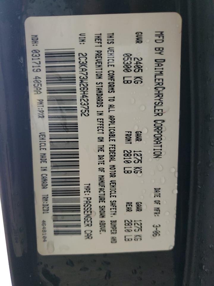 2006 Chrysler 300C Srt-8 VIN: 2C3KA73W26H423752 Lot: 87824495