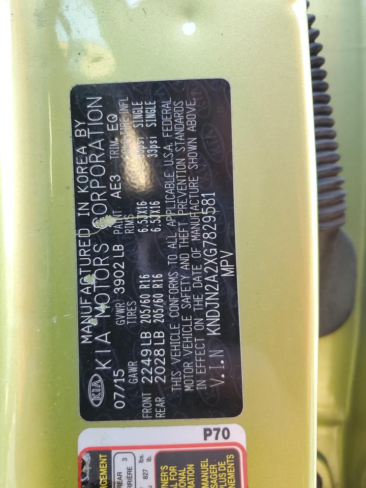 2016 Kia Soul VIN: KNDJN2A2XG7829581 Lot: 41453195