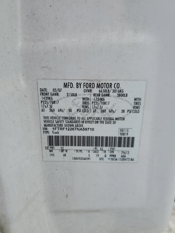 2007 Ford F150 VIN: 1FTRF12267NA59710 Lot: 87728155