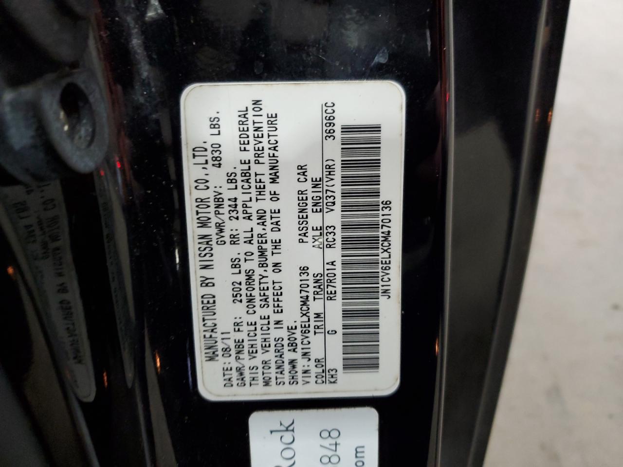 2012 Infiniti G37 VIN: JN1CV6ELXCM470136 Lot: 87826865