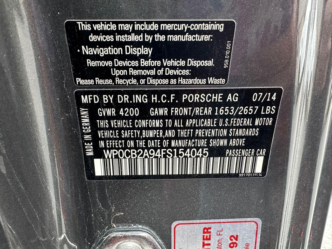 2015 Porsche 911 Carrera S VIN: WP0CB2A94FS54045 Lot: 87672865