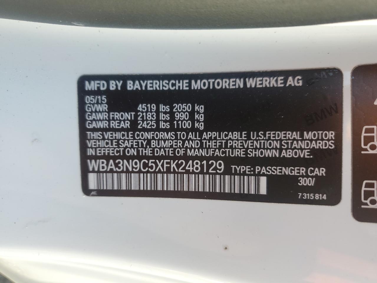 2015 BMW 428 Xi VIN: WBA3N9C5XFK248129 Lot: 87018974