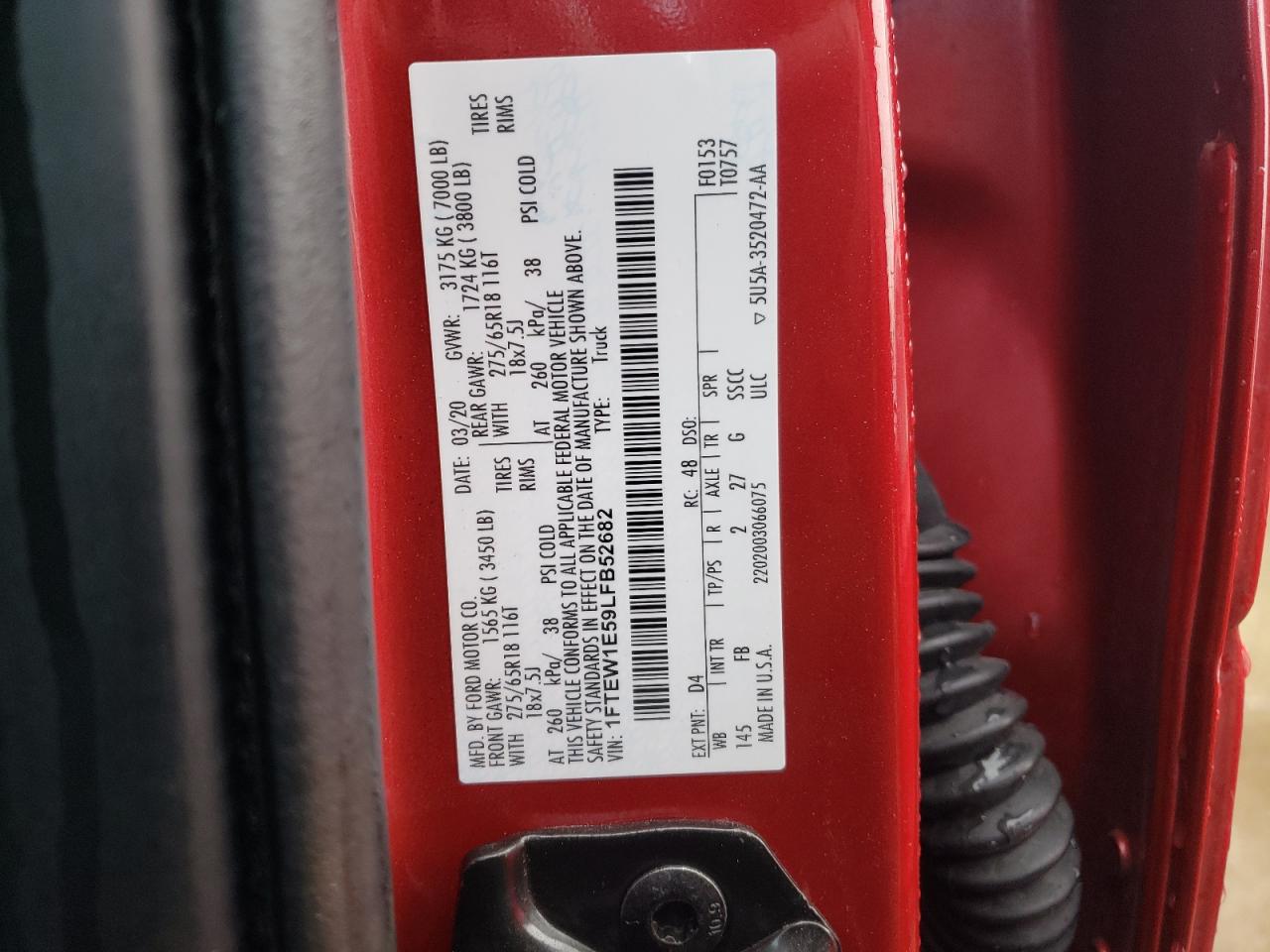 1FTEW1E59LFB52682 FORD F-150 2020