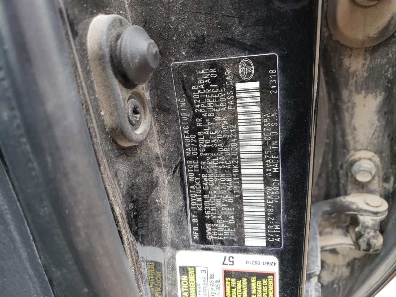 2020 Toyota Camry Se VIN: 4T1J11BK2LU004212 Lot: 42670645