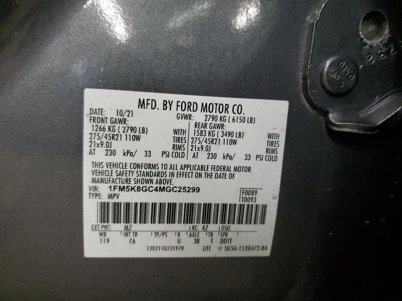 1FM5K8GC4MGC25299 FORD EXPLORER 2021