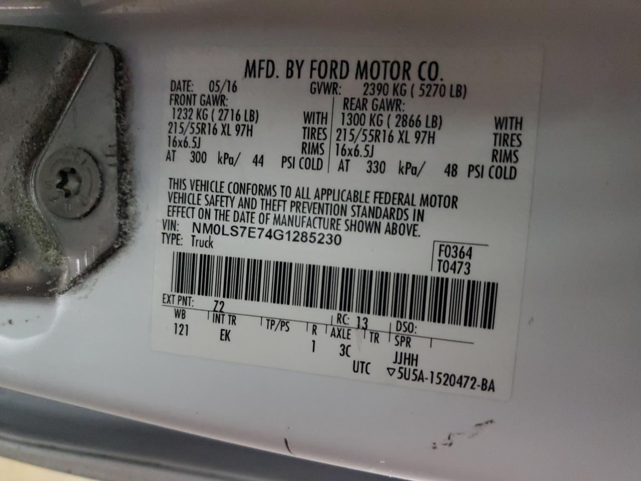 NM0LS7E74G1285230 FORD TRANSIT 2016