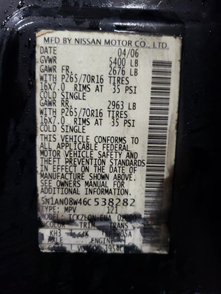 2006 Nissan Xterra Off Road VIN: 5N1AN08W46C538282 Lot: 85568924
