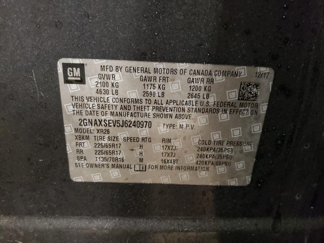 2GNAXSEV5J6240970 CHEVROLET EQUINOX 2018