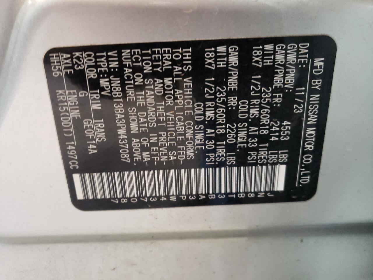 JN8BT3BA3PW437087 NISSAN ROGUE 2023