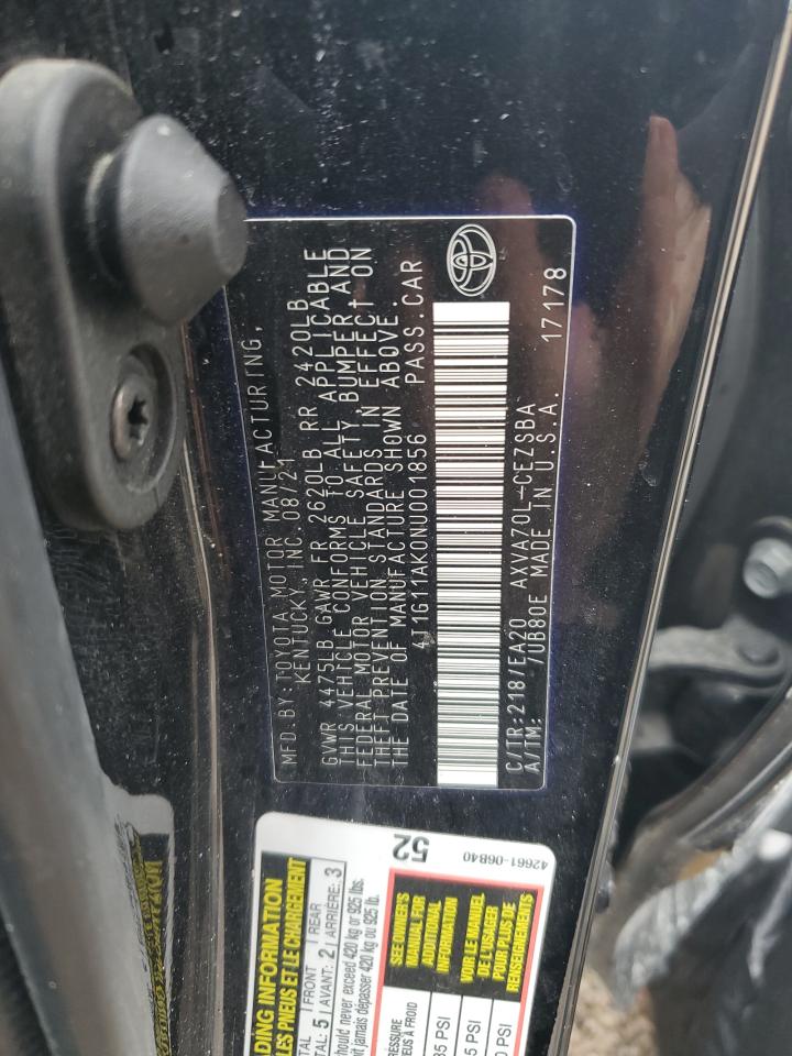 2022 Toyota Camry Se VIN: 4T1G11AK0NU001856 Lot: 41820045