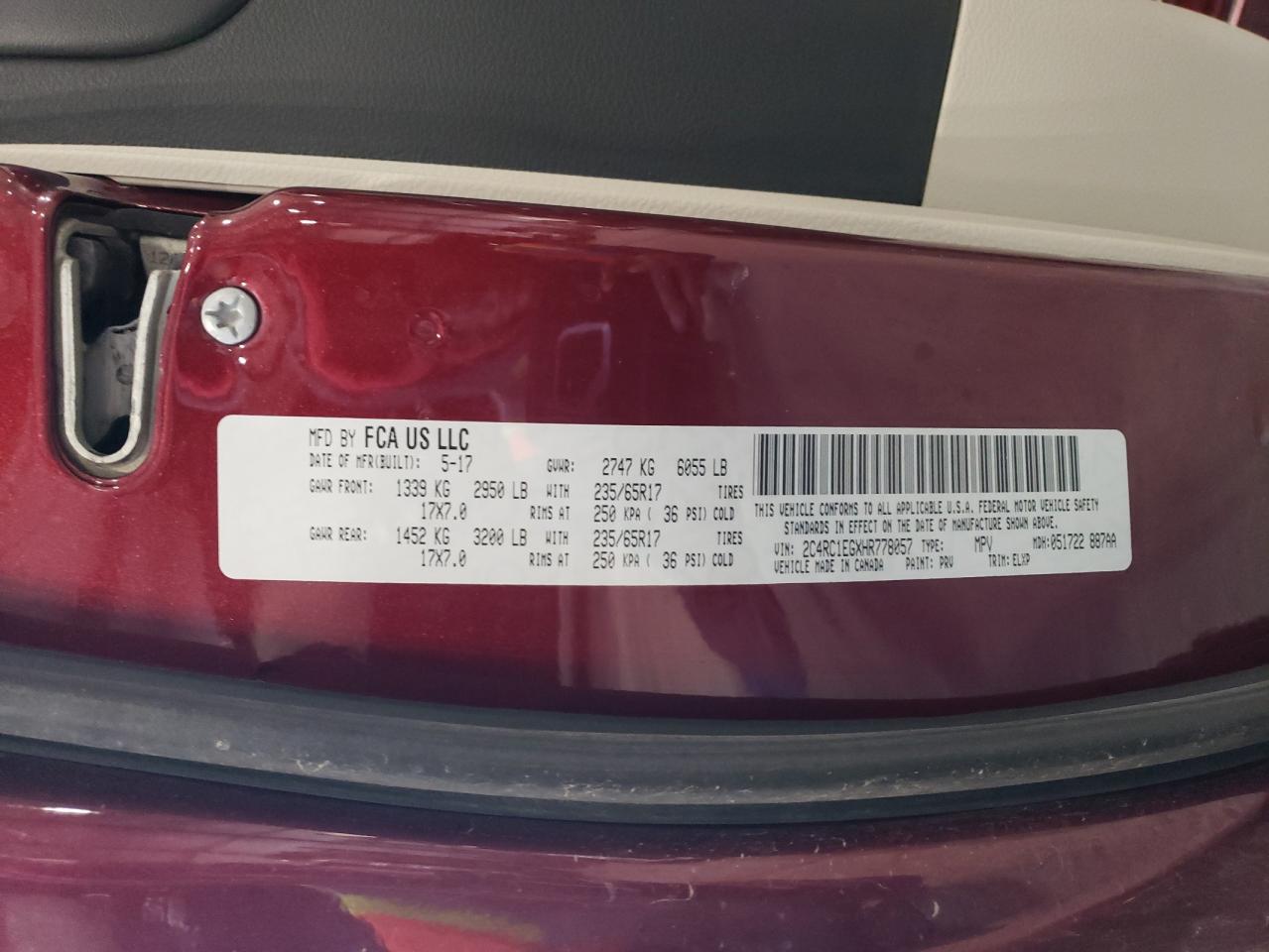 2017 Chrysler Pacifica Touring L Plus VIN: 2C4RC1EGXHR778057 Lot: 87056604