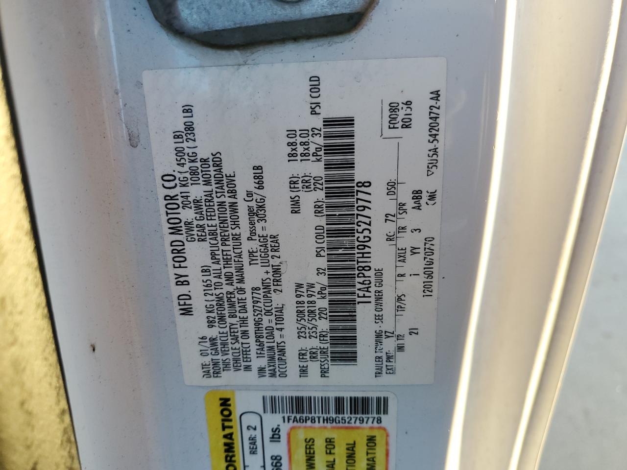 1FA6P8TH9G5279778 FORD ALL Models 2016