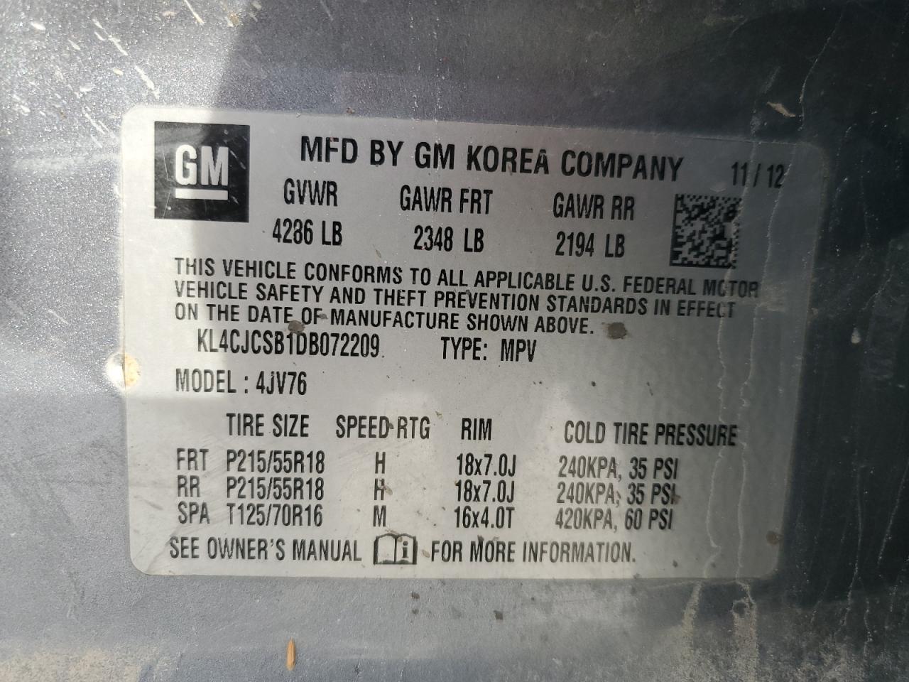 2013 Buick Encore VIN: KL4CJCSB1DB072209 Lot: 48893525