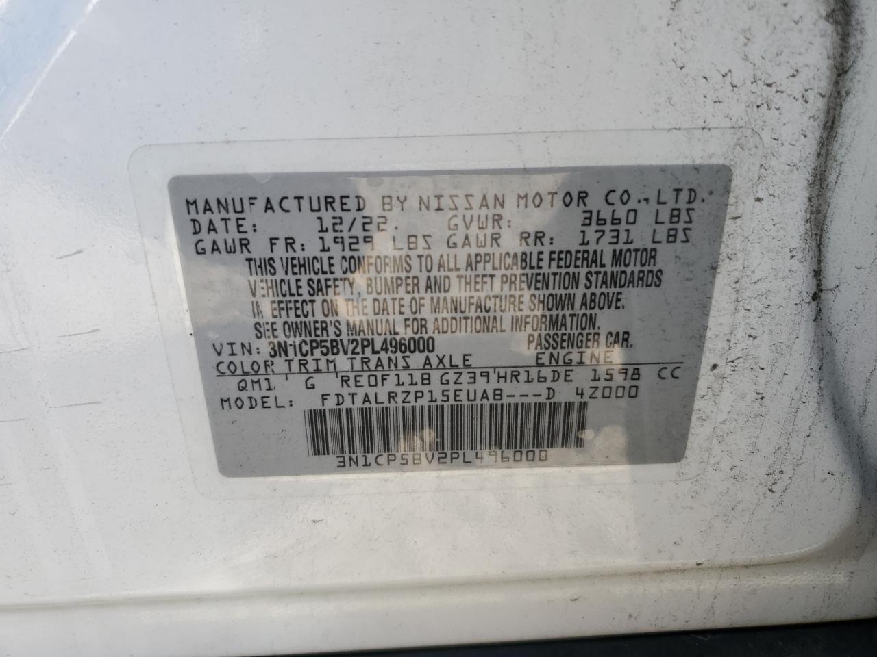 3N1CP5BV2PL496000 NISSAN KICKS 2023