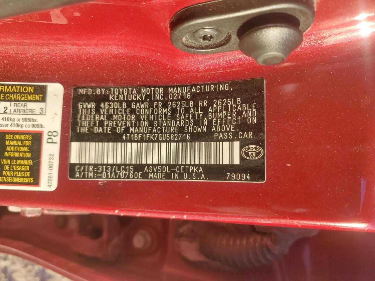 4T1BF1FK7GU582716 TOYOTA CAMRY 2016