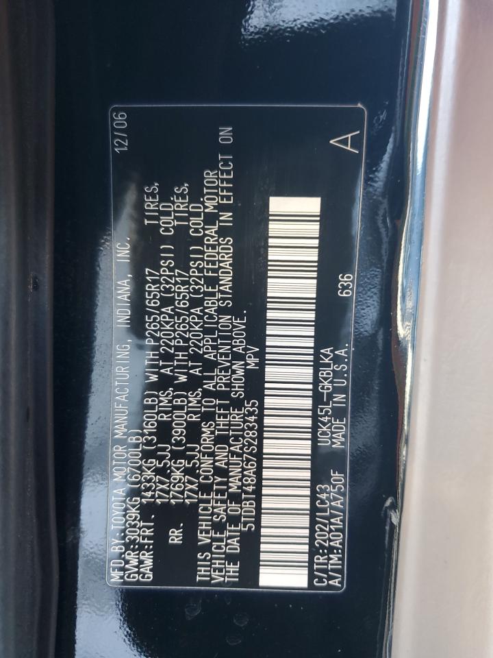 2007 Toyota Sequoia Limited VIN: 5TDBT48A67S283435 Lot: 88415075