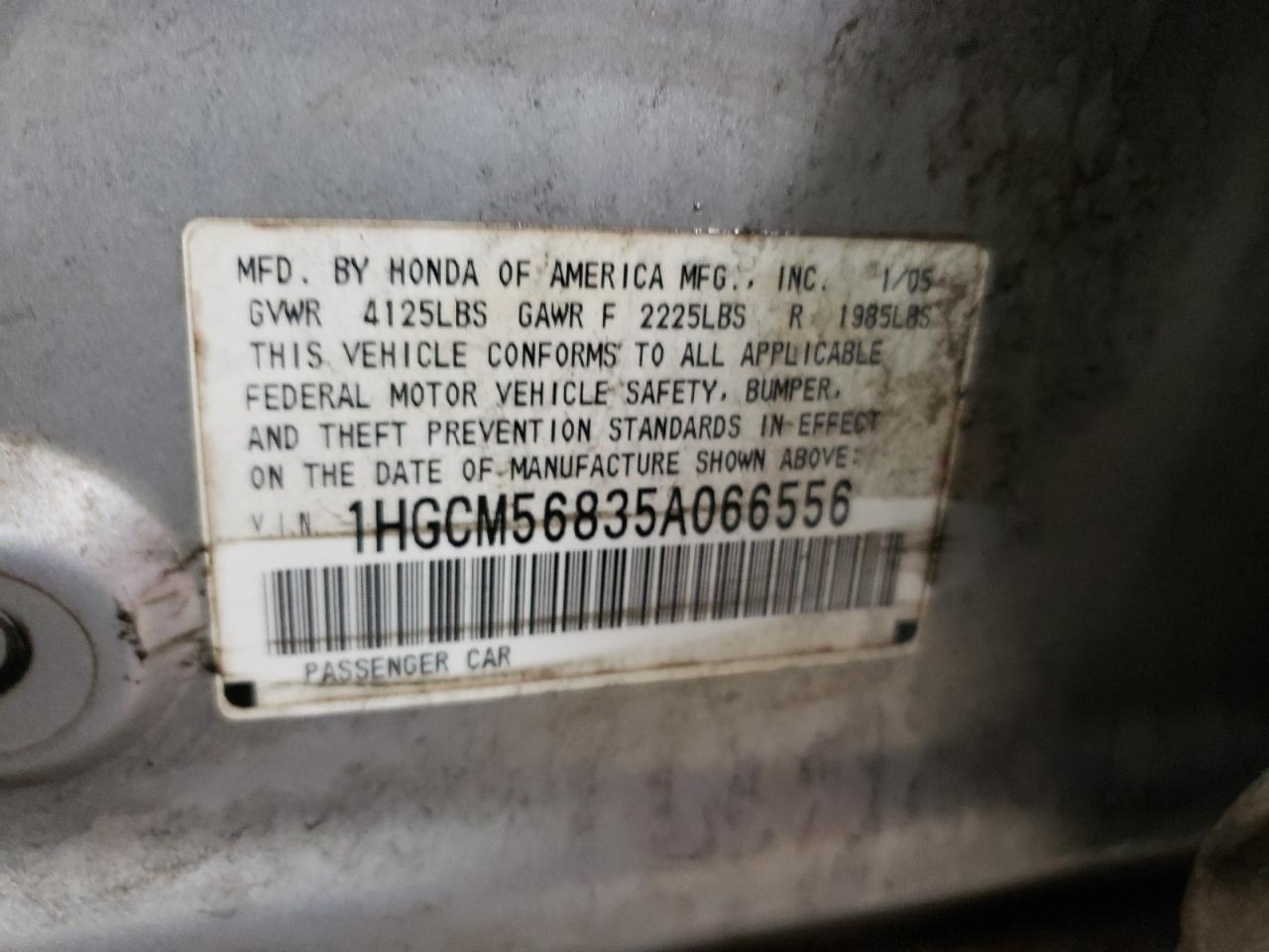 2005 Honda Accord Ex VIN: 1HGCM56835A066556 Lot: 70444635