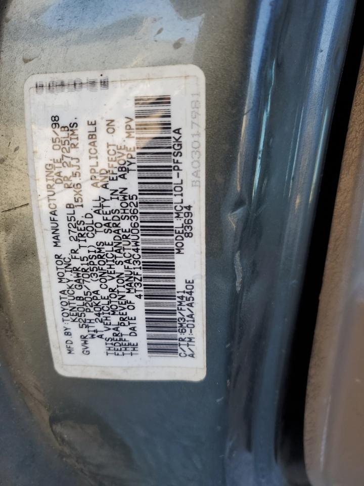 1998 Toyota Sienna Le VIN: 4T3ZF13C4WU063625 Lot: 85978744