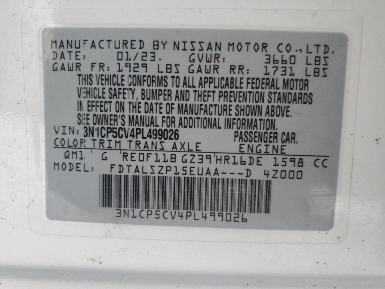 3N1CP5CV4PL499026 NISSAN KICKS 2023
