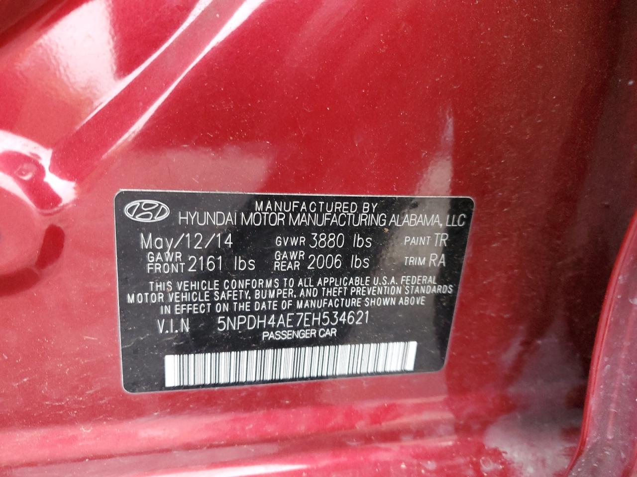 VIN 5NPDH4AE7EH534621 2014 HYUNDAI ELANTRA no.12