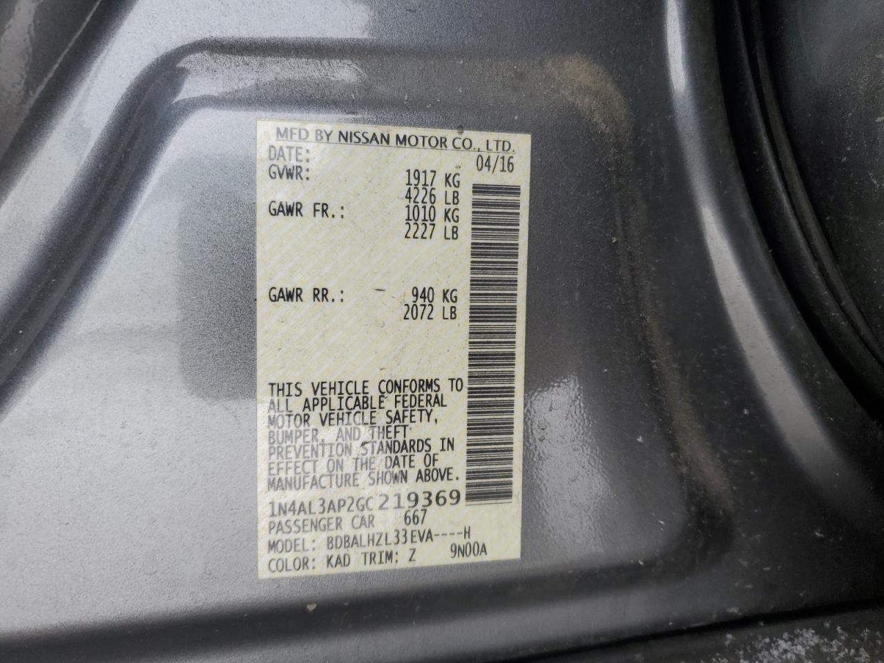 1N4AL3AP2GC219369 NISSAN ALTIMA 2016