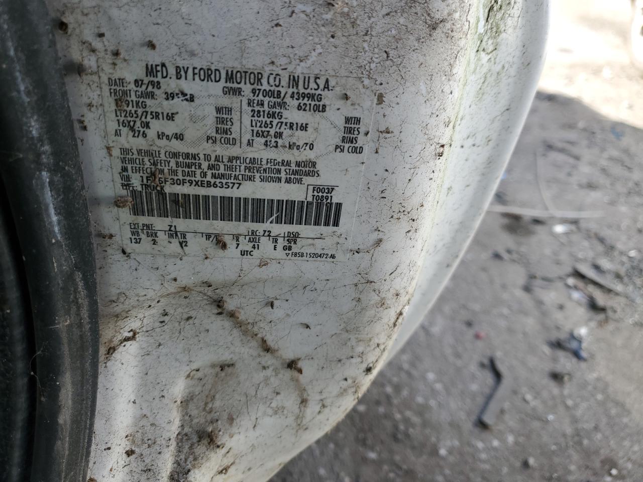 1999 Ford F350 Srw Super Duty VIN: 1FTSF30F9XEB63577 Lot: 86602284