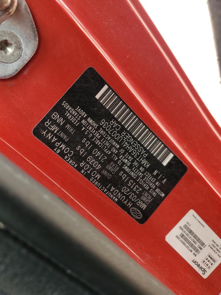 2020 Hyundai Veloster N VIN: KMHT36AH4LU007036 Lot: 42492445