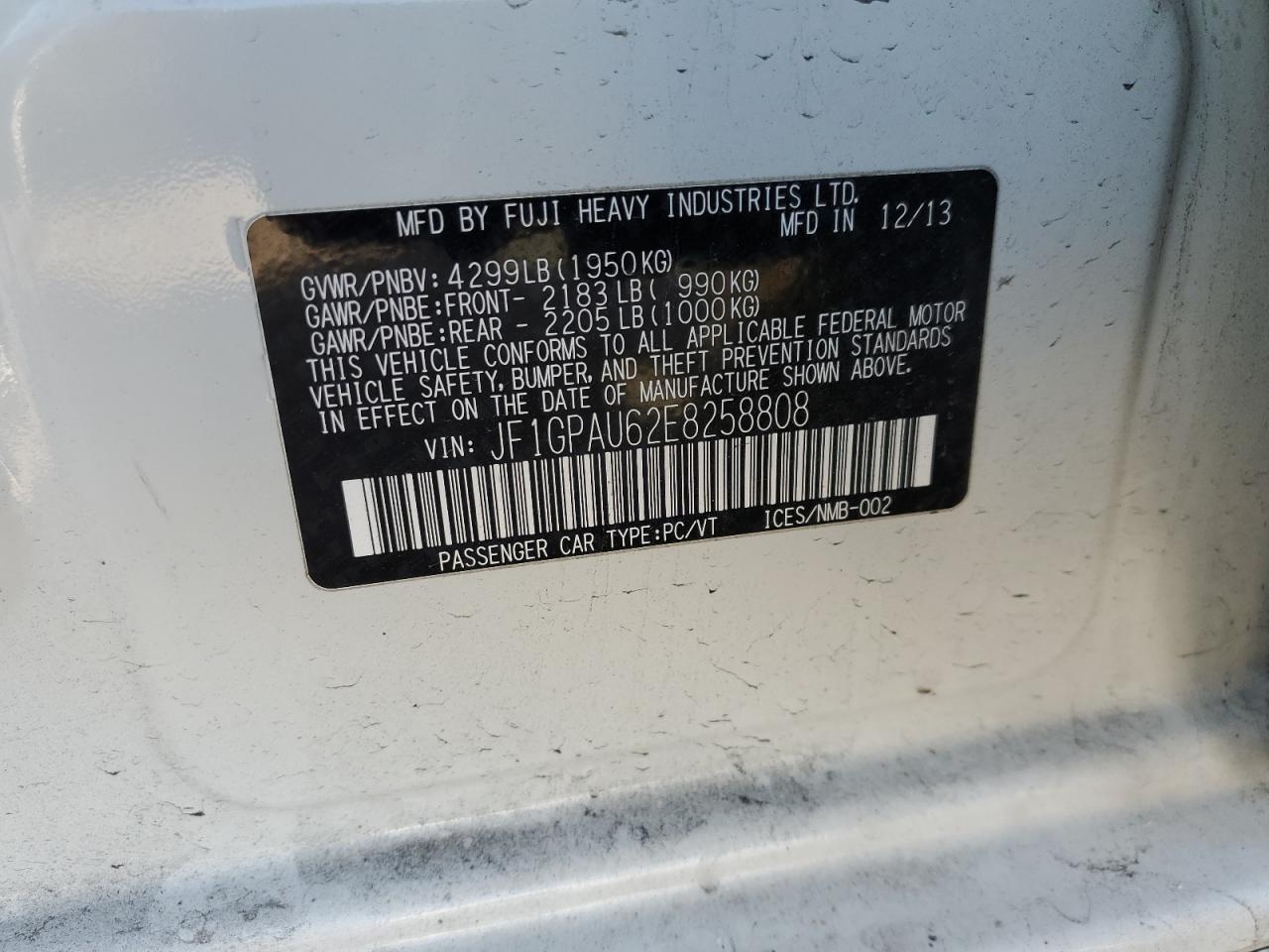 2014 Subaru Impreza Sport Limited VIN: JF1GPAU62E8258808 Lot: 42198175