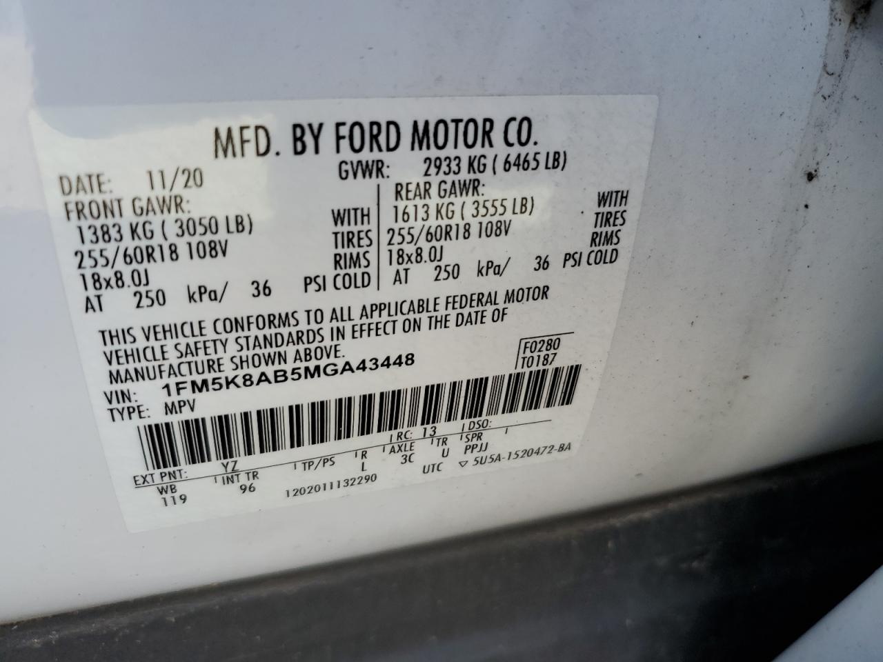 2021 Ford Explorer Police Interceptor VIN: 1FM5K8AB5MGA43448 Lot: 42699355