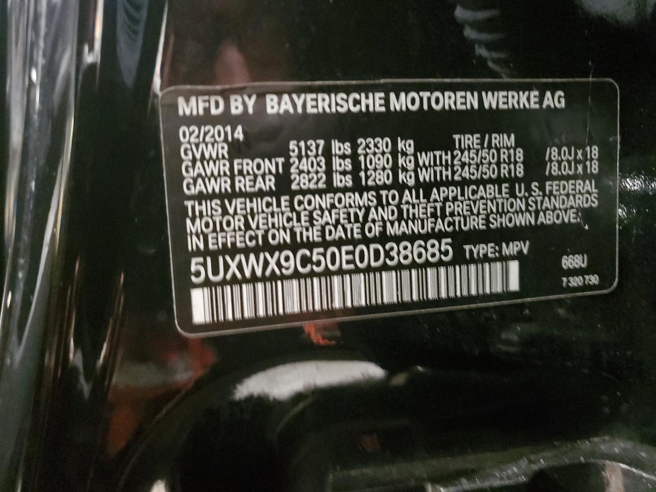 2014 BMW X3 xDrive28I VIN: 5UXWX9C50E0D38685 Lot: 88895545
