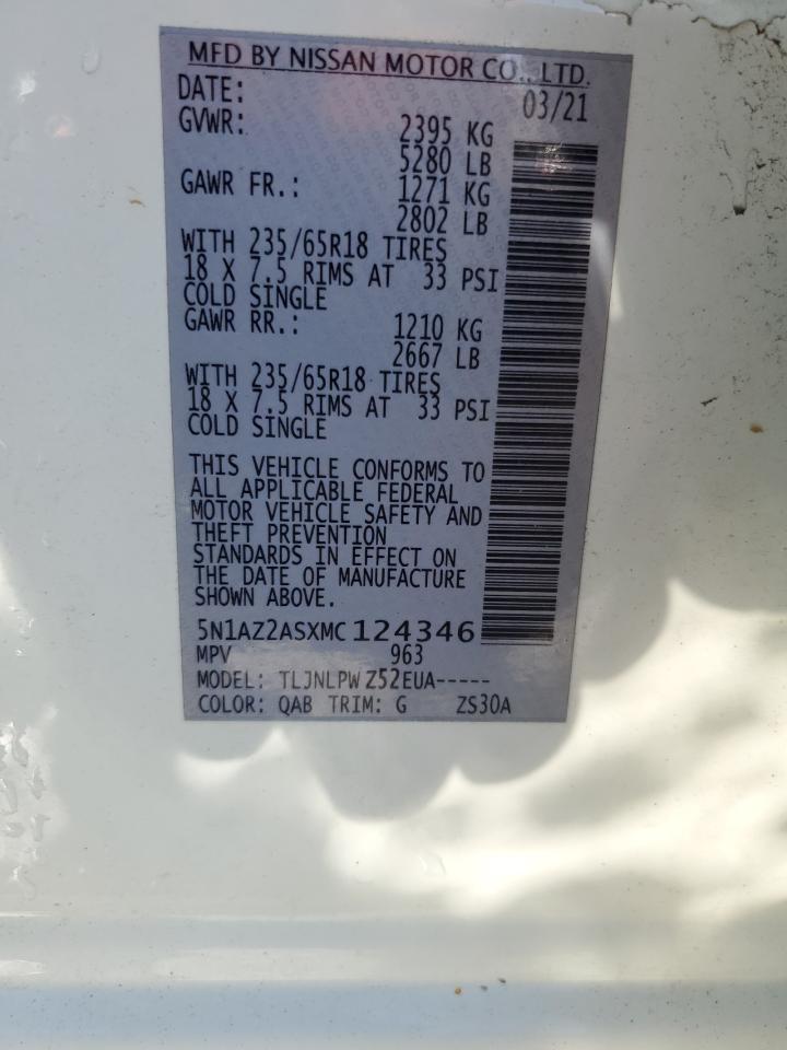 5N1AZ2ASXMC124346 NISSAN MURANO 2021