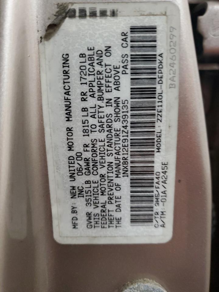 2001 Toyota Corolla Ce VIN: 1NXBR12E91Z439135 Lot: 88342325