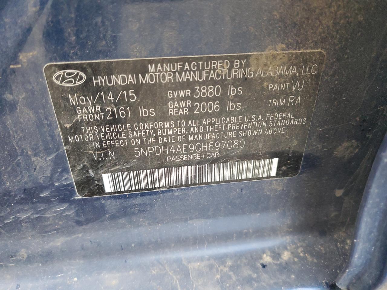 VIN 5NPDH4AE9GH697080 2016 HYUNDAI ELANTRA no.12