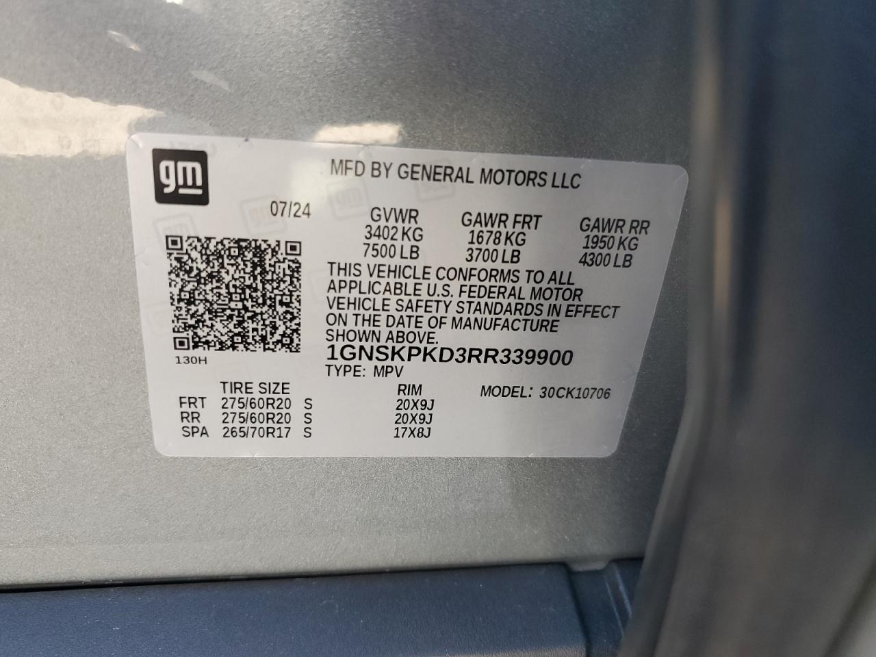 1GNSKPKD3RR339900 CHEVROLET TAHOE 2024