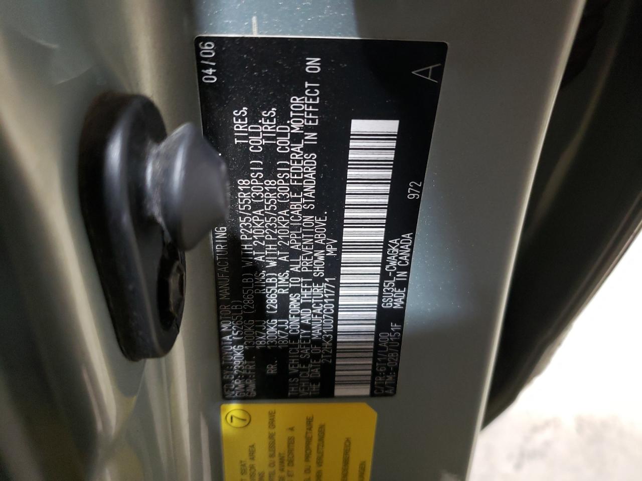 2007 Lexus Rx 350 VIN: 2T2HK31U07C011771 Lot: 88500045