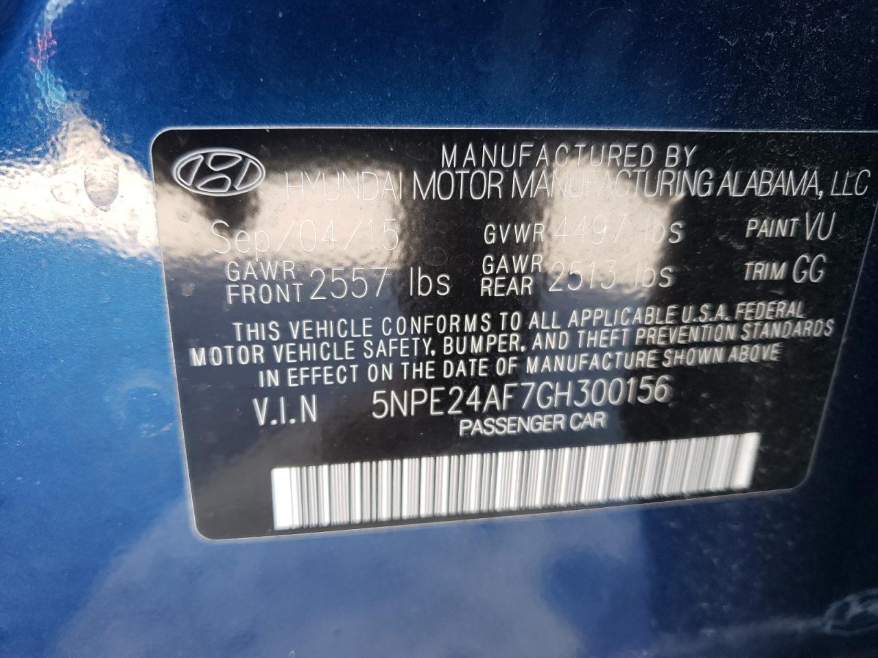 VIN 5NPE24AF7GH300156 2016 HYUNDAI SONATA no.12