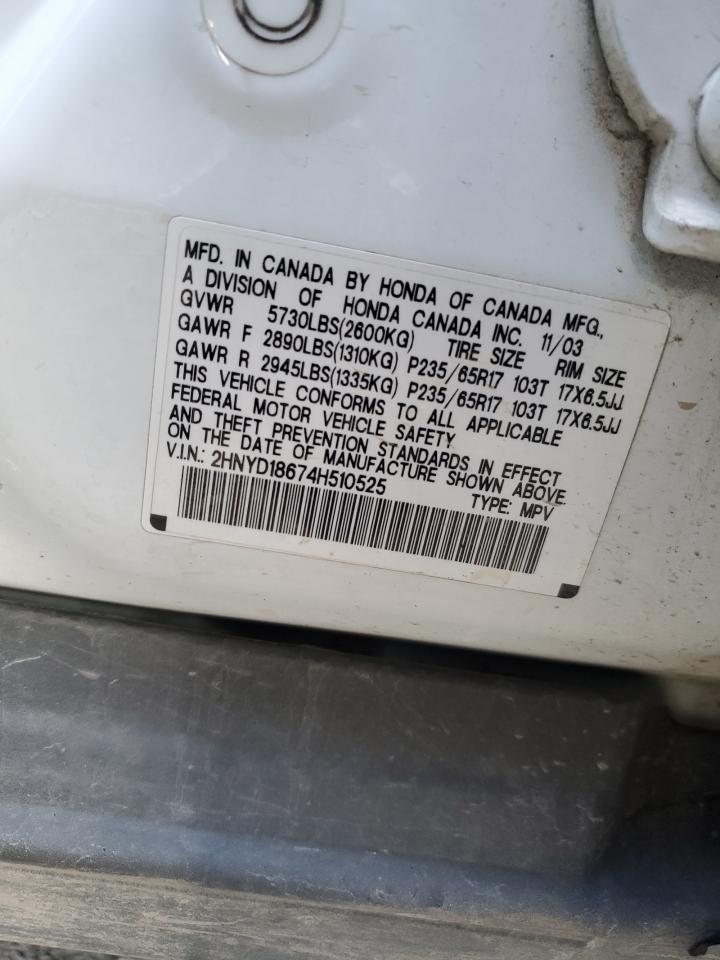 2004 Acura Mdx Touring VIN: 2HNYD18674H510525 Lot: 87654395