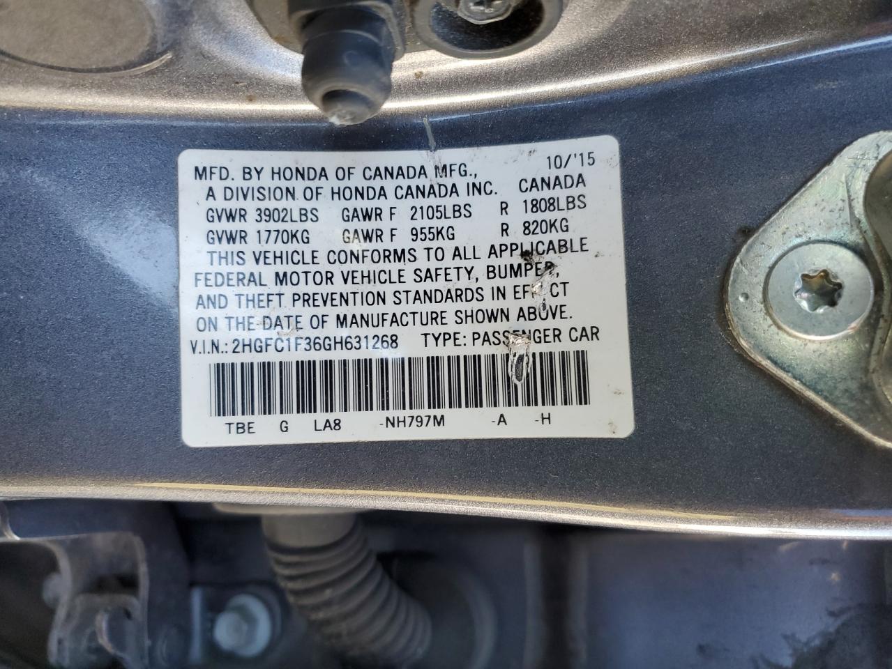 2HGFC1F36GH631268 HONDA CIVIC 2016