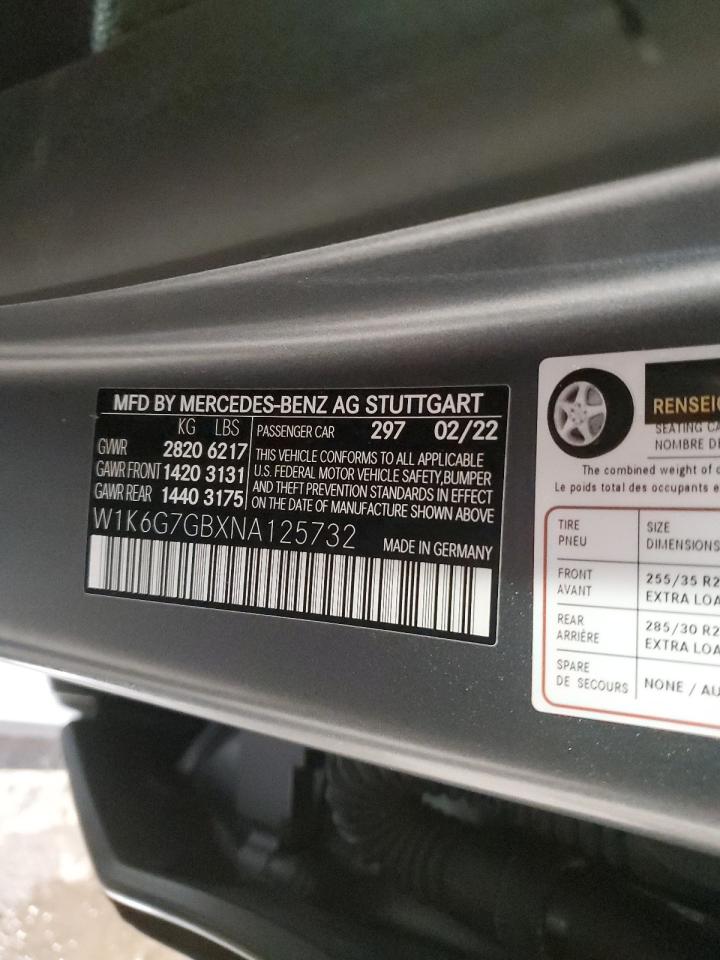 2022 Mercedes-Benz S 580 4Matic VIN: W1K6G7GBXNA125732 Lot: 87169814