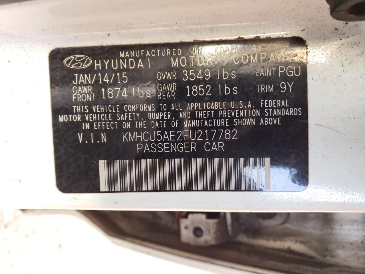 2015 Hyundai Accent Gls VIN: KMHCU5AE2FU217782 Lot: 41446935